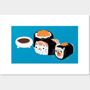 Cute Cat Sushi Rolls Posters and Art